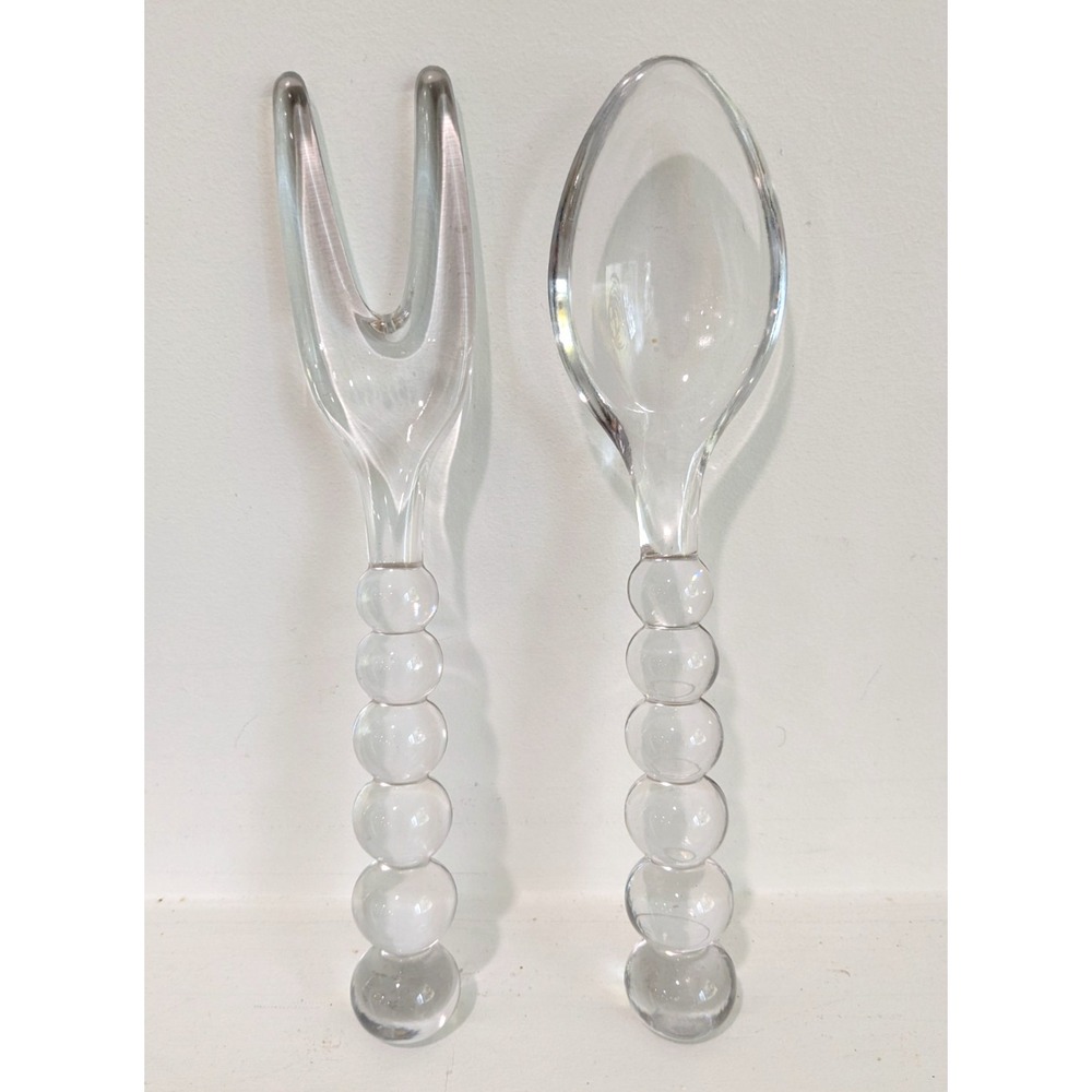 Vintage Imperial Glass Candlewick Set of 2 Salad Fork Spoon Clear 9 1/2"